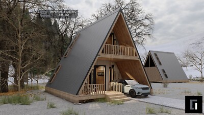 800SF Tiny House Cabin Plans - Blueprints - Modern, Bathroom and Loft