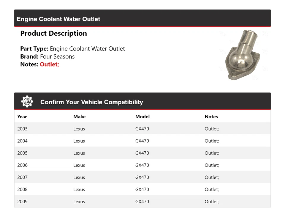 Salida de agua refrigerante motor Lexus GX470 2003-2009 4 estaciones 2004 2005 2006 Foto 2 de 4