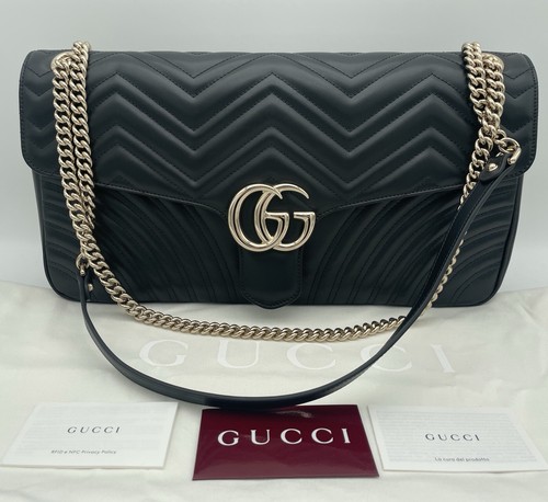 NEW GUCCI MARMONT LARGE BLACK LEATHER CROSSBODY $3700 BAG PURSE AUTHENTIC!!