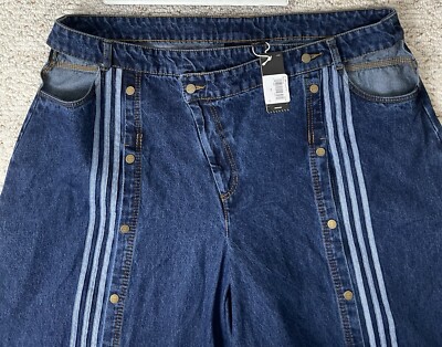 New Sz XS Women's Adidas X Ivy Park Wide Leg Snap Jeans Dark Denim