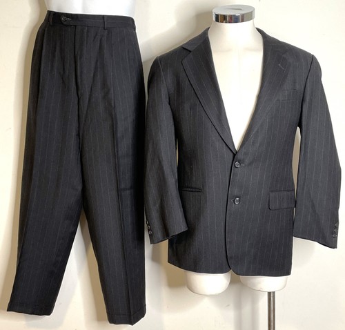 Today's Man Black Pinstripe Wool & Cashmere Suit 42R Made in England Blazer