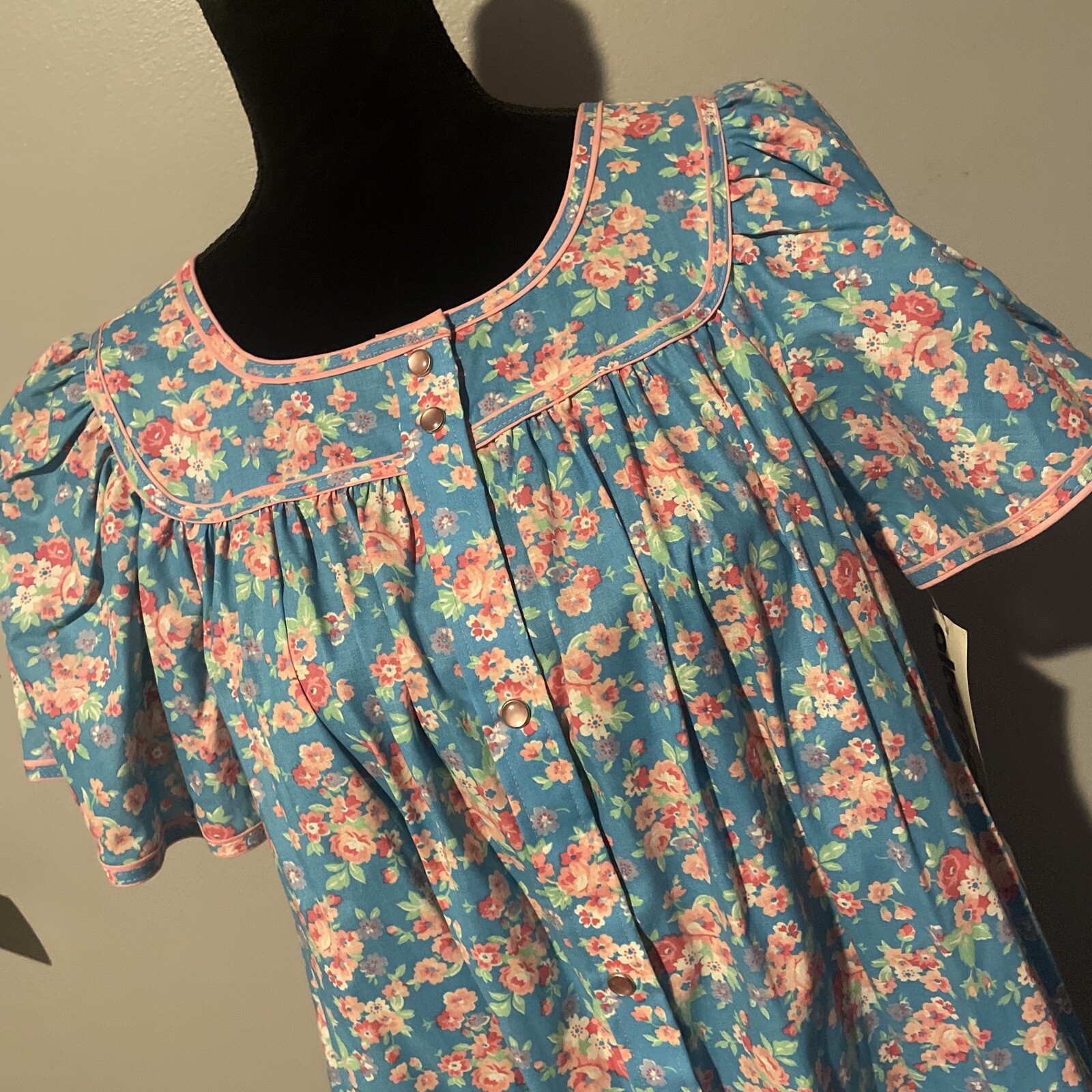 Alternatives By Swirl Housedress Blue Floral Vint… - image 2