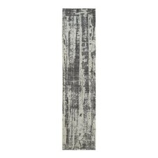 2'6" x 11'10" Black Hand Loomed Design Jacquard Wool and Silk Runner Rug R64327
