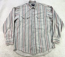 Vintage Wrangler Brushpopper Shirt Mens 16.5 X 35 Button Up X-Long Grey Blue Red