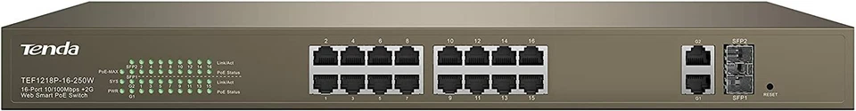 Tenda TEF1218P-16-250W 16-Port 10/100 PoE/2-Port Gigabit/2-Port SFP Web Smart Sw - Image 3 of 3