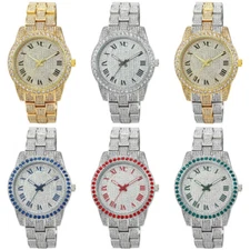 41mm Montres Carlo Men's Women Luxury Simulate Diamond Fashion Metal Band Watch