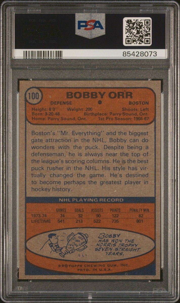 1974 Topps Hockey Bobby Orr #100 PSA 8 | eBay