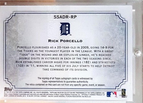 2012 Topps Museum Rick Porcello Dual Logo Patch Gold Autograph Auto 2/5 SSP - Picture 3 of 3