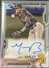 2021 Bowman Chrome Jordy Barley 1st Prospect Auto Autograph #CPA-JBA Padres