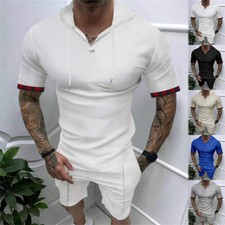 Men Short Sets Outfits Short Sleeve Muscle Tee Summer 2 Piece Tracksuit
