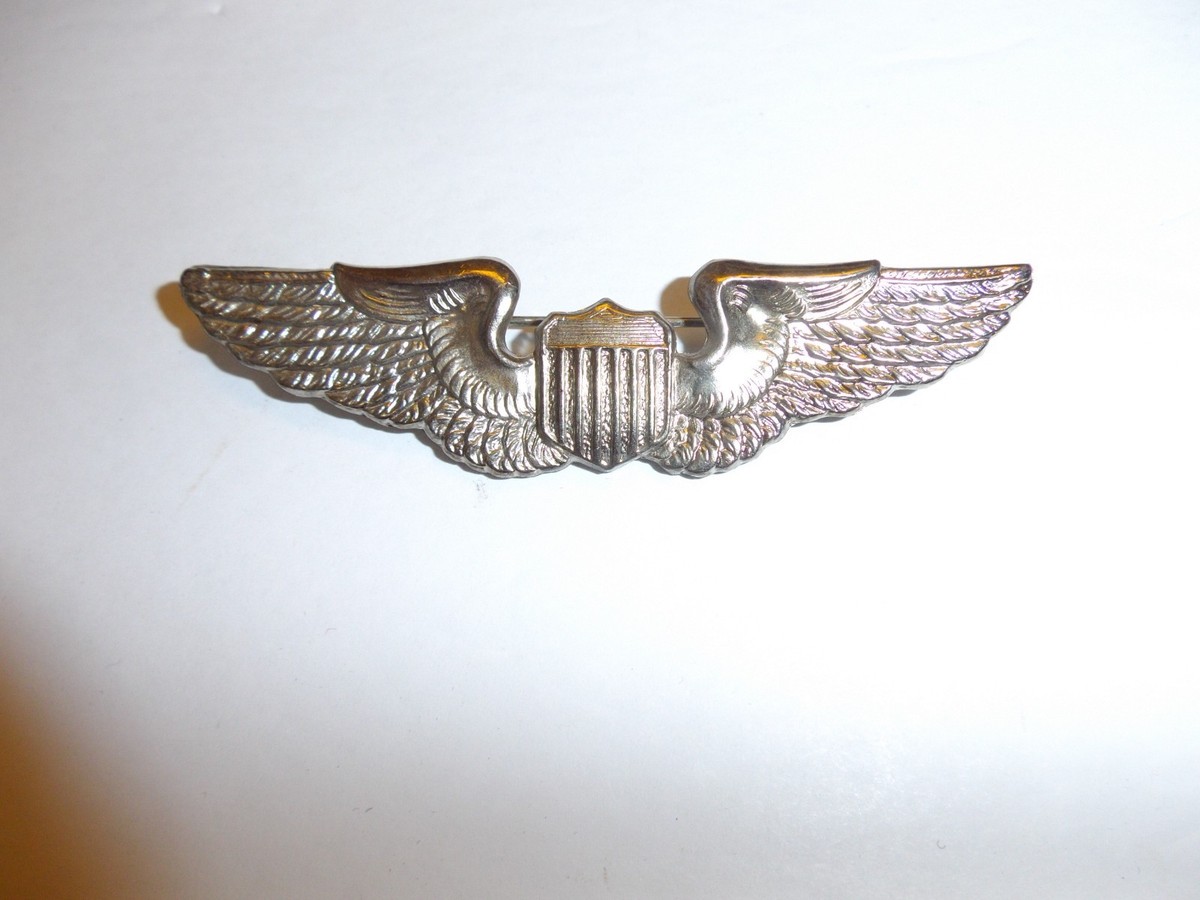 b9742 WW2 US Army Air Force USAAF Pilot Wing English Silver metal
