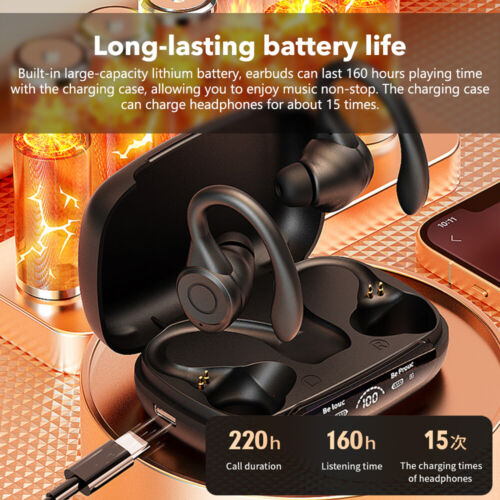 Bluetooth 5.3 Wireless TWS Earbuds Over Ear Earhooks Sport Sweatproof Headphones - Picture 3 of 16