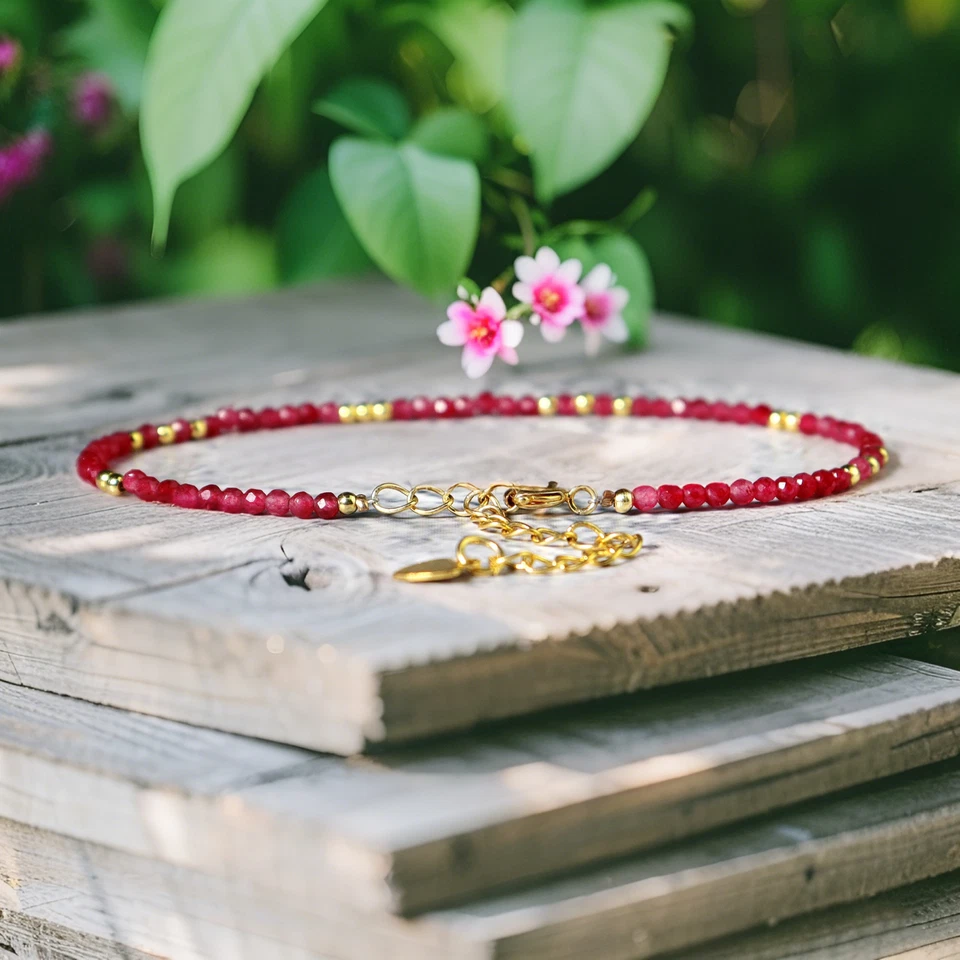 Natural Ruby Tiny Beads Healing Red Gemstone Minimalist Dainty Retro Bracelet - Image 2 of 2
