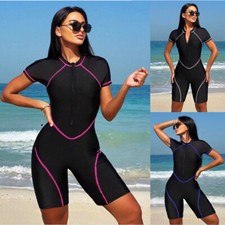 Women's Sleeved Swimwear Rash Guard zipped One Piece Surfing suit Swimsuit beach