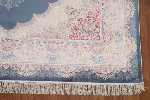 90% Silk Floral Tebriz Traditional Turkish Blue Handmade Living Room Rug 6'x10' - Picture 6 of 12