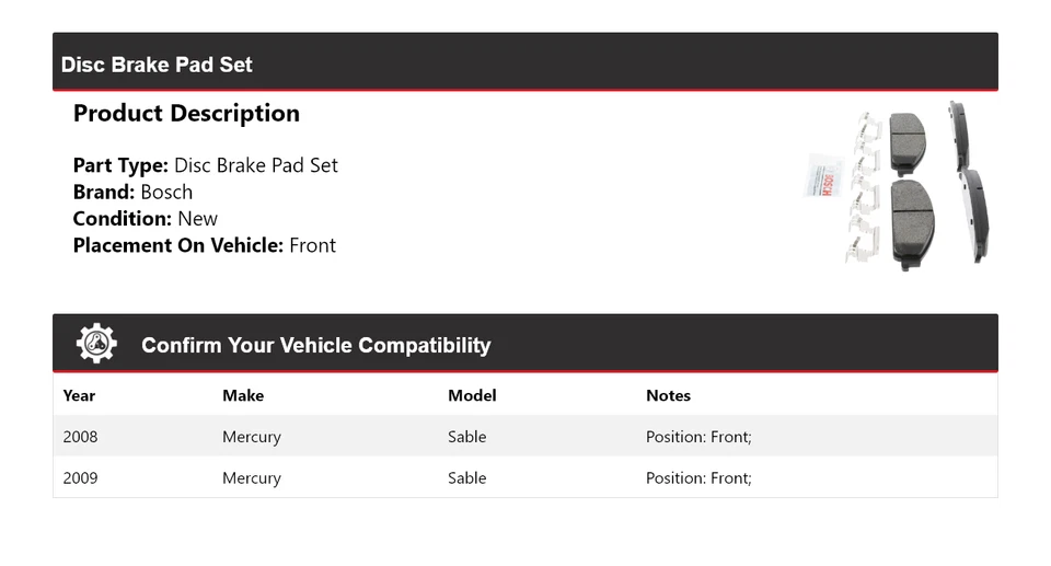 Pastillas de freno de cerámica azul con herrajes delanteras Mercury Sable Bosch 2008-2009 Foto 2 de 4