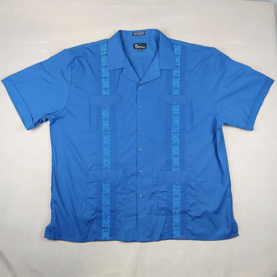 Camisa Omega 4XL 20-20.5 Para Hombre Azul Guayabera Bordada Informal 30x33 Foto 2 de 4