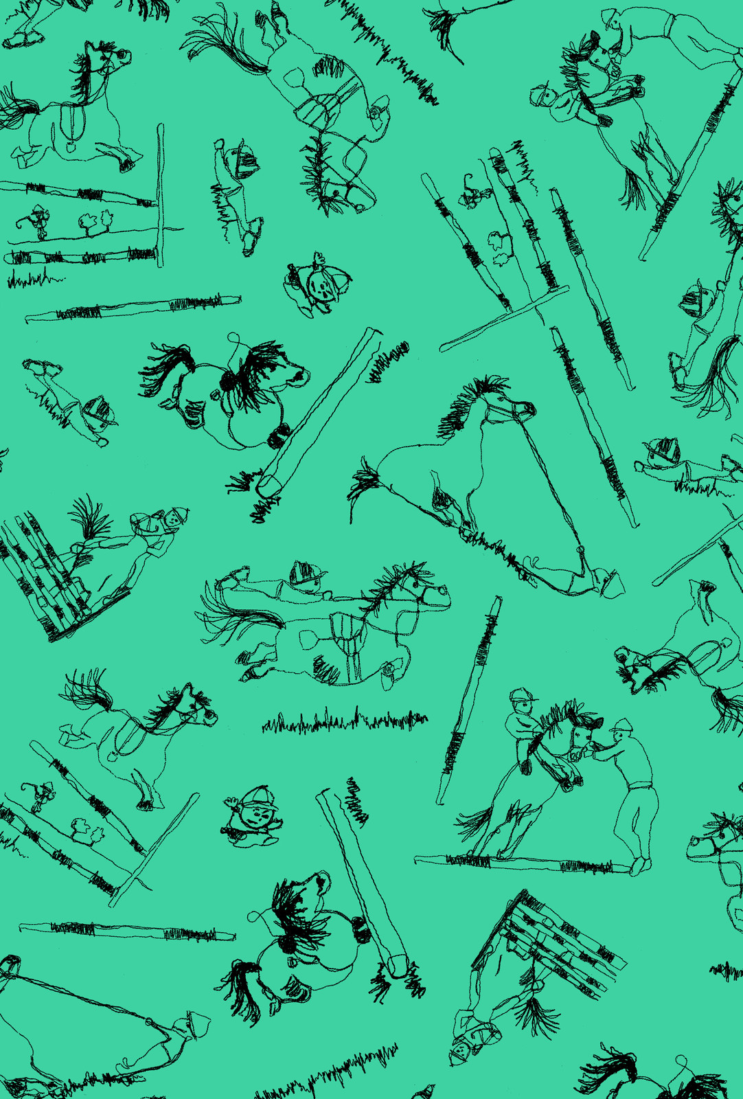 Fat Quarter Gymkhana Story Ponies Horses Green Sewing Cotton Quilting Fabric