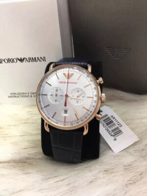 【美品】EMPORIO ARMANI ar11123 クロノグラフ腕時計 NEW EMPORIO ARMANI AVIATOR AR11123 MENS ROSE GOLD NAVY WATCH