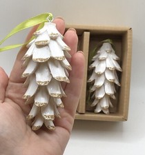Christmas White PINECONE Shatterproof Ornaments 4" SET OF 2 IOB