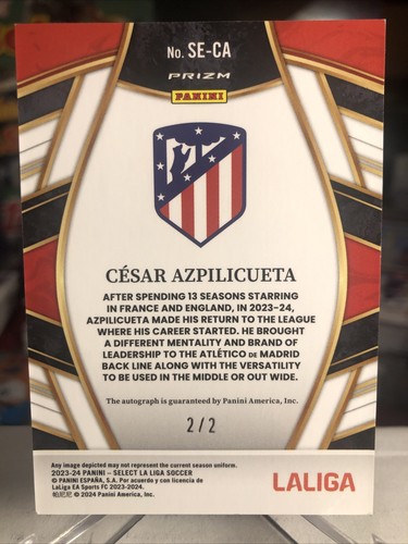 2023-24 Select La Liga Madrid Cesar Azpilicueta Red Green Prizm Auto SSSP /2 - Picture 4 of 4