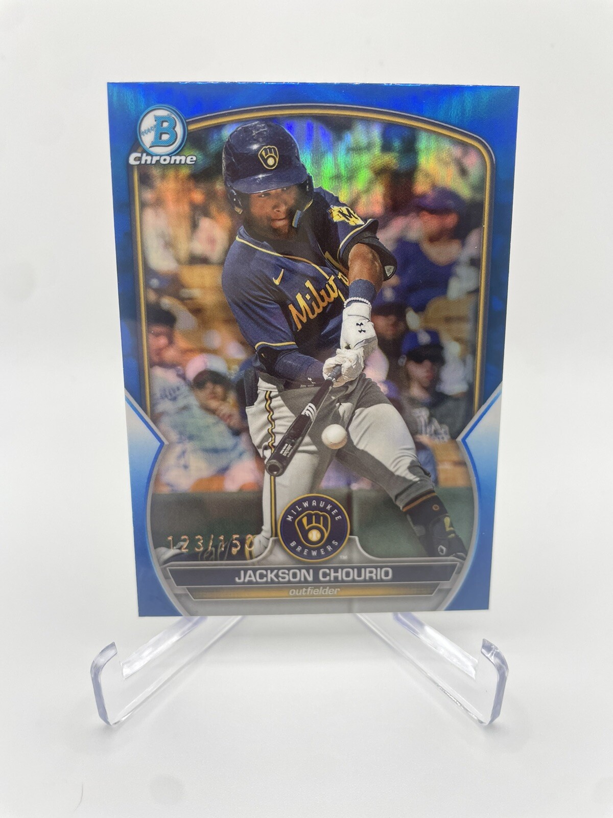 2023 Bowman Chrome Draft BDC-156 Jackson Chourio Blue Refractor 123/150 Brewers