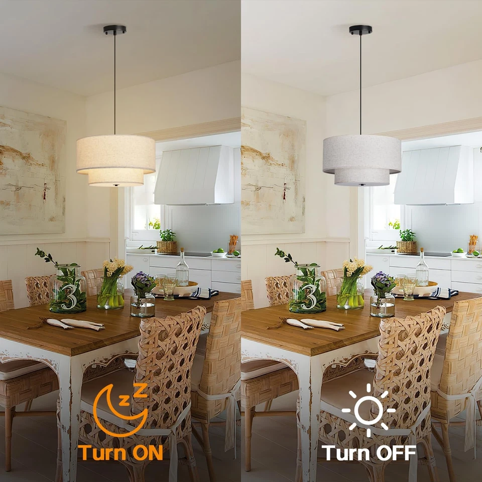 Lámpara colgante moderna de tela de doble tambor de 18", araña de techo colgante grande... Foto 4 de 4