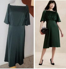 Banana Republic Dress Size 10 Dark Juniper Green Flutter Sleeve New