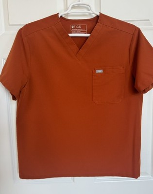 FIGS Leon Three-Pocket Scrub Top, Mens/ L  Cinnamon orange Technical Collection 