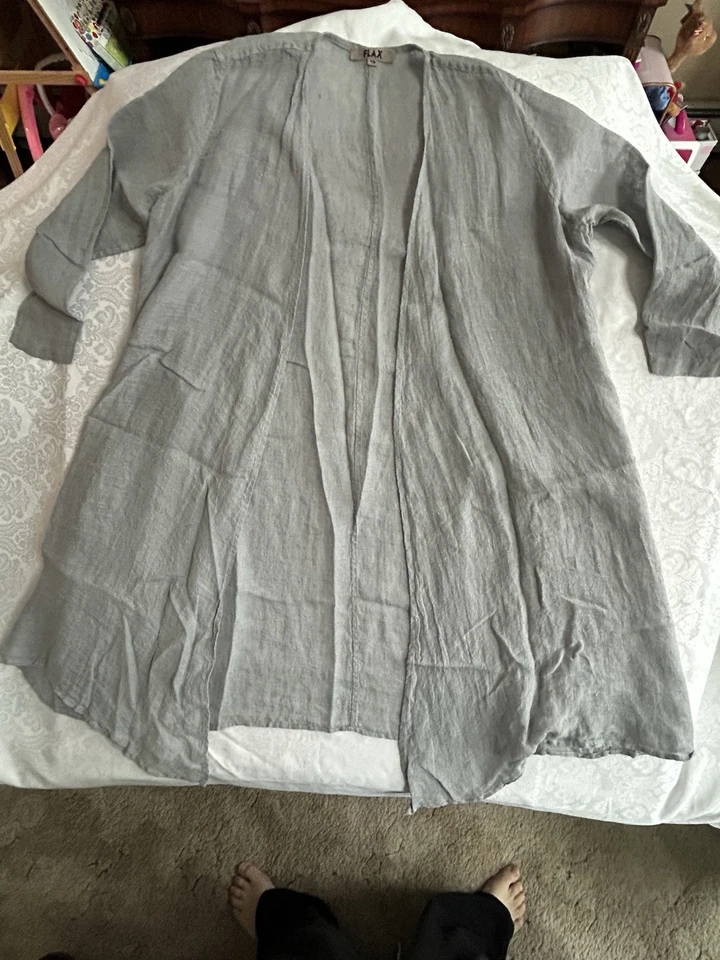 FLAX Designs DUSTER Long Open Jacket DOVE GAUZE Linen Jacket/Cardigan 1G - Image 3 of 4