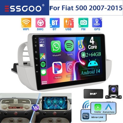2+64GB Android 14 Autoradio Stereo Carplay GPS Navi DAB+  Für Fiat 500 2007-2015