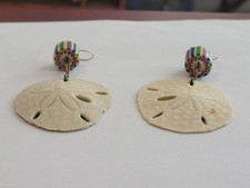 Sand Dollar Drop Earrings Striped Glass Trade...