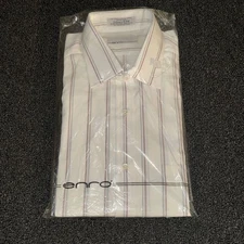 NWT 80s Enro Dress Shirt Large 16-33 Single Stitch Spread Collar Red Stripe
