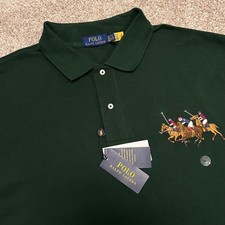NWT Polo Ralph Lauren Triple Pony Mesh Polo Shirt Men Size 2XLT Green Preppy