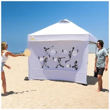 Crown Shades 10x10 Pop Up Canopy, Beach Tent w/Game Wall Netting, White (Used)