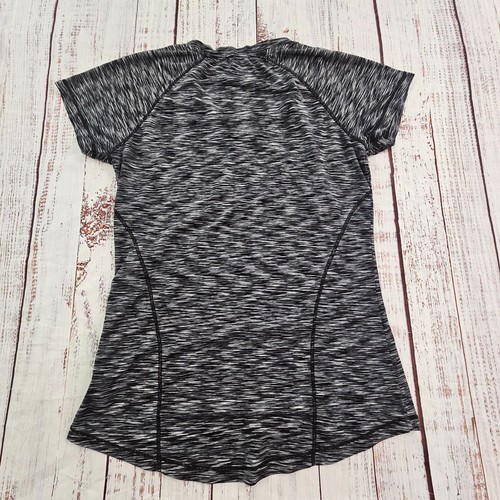 Reebok Black Heathered Short Sleeve Polyester Blend V-Neck T-Shirt Women's M - Picture 2 of 7