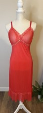 Vtg Chic Lingerie Co Cherry Red Pleated Lace Slip Dress Sz 32 xs  flaw 