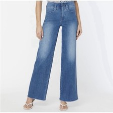 NYDJ Teresa Wide Leg Jeans Blue Clean Astral Wash Frayed Hem Stretch Size 16