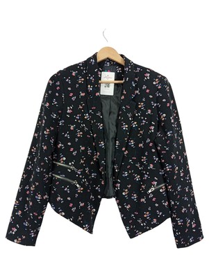 Even & Odd Damen Blazer Blumenmuster Langarm Gr. 42 XL Casual Schwarz