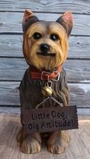 Yorkie Dog Garden Statue 12.5"H Yorkshire Terrier Welcome Figurine Jingle Collar