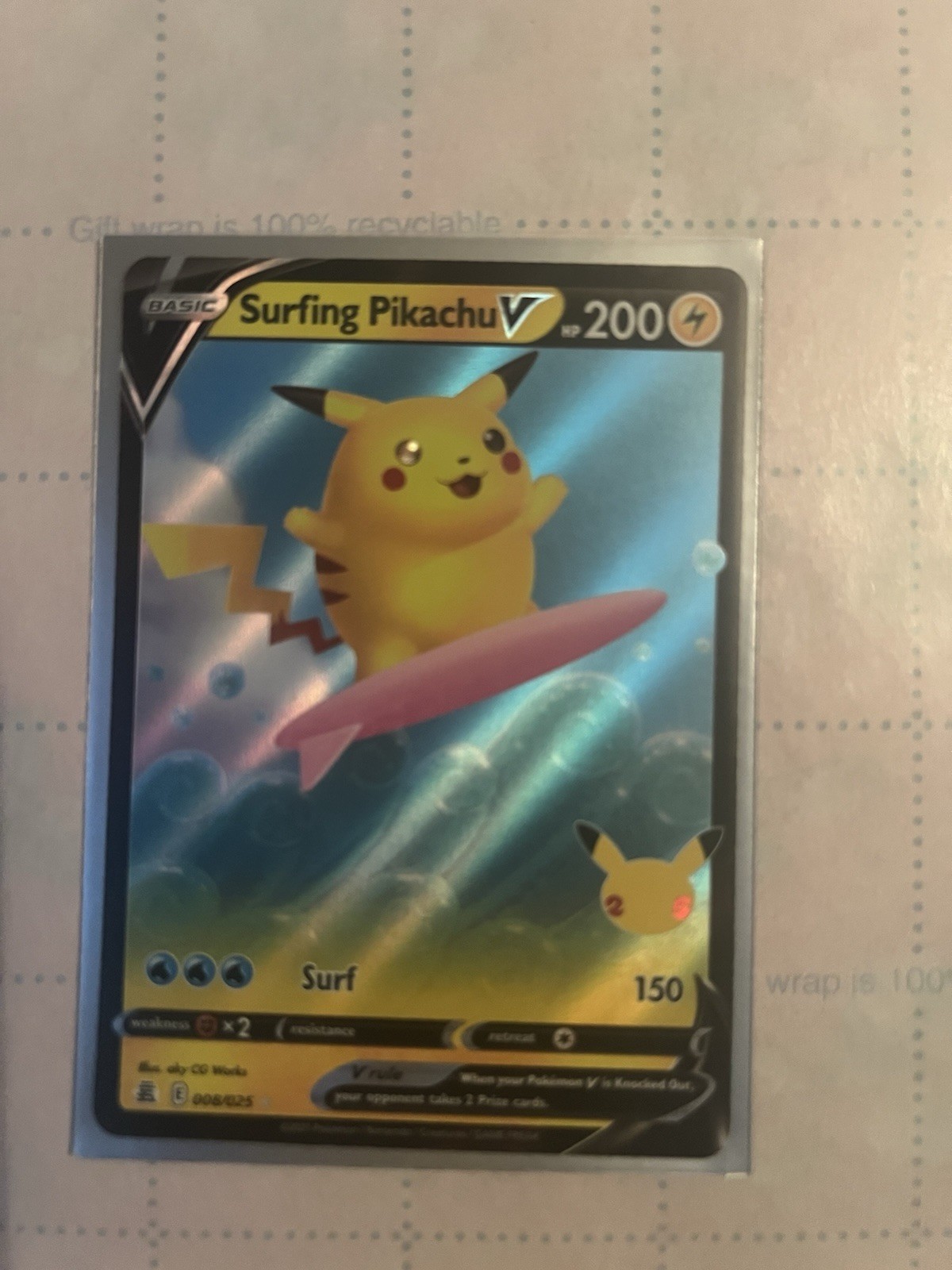 Holo Surfing Pikachu V 008/025 Ultra Rare Celebrations Pokemon TCG M/NM