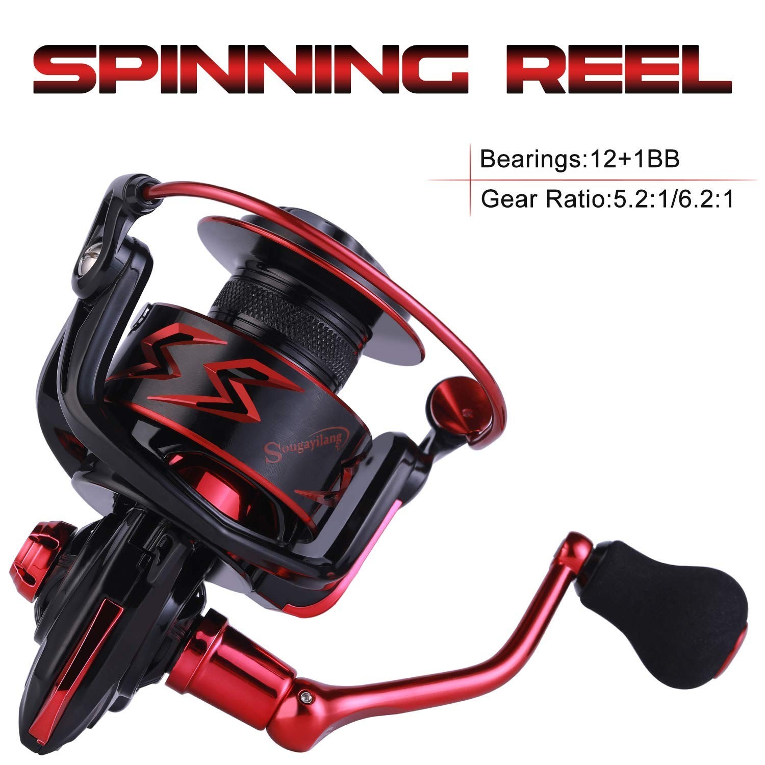 Sougayilang Spinning Reels Ultra-Weight, 6.2: 1 High Speed ​​Gear Ratio, Meta...