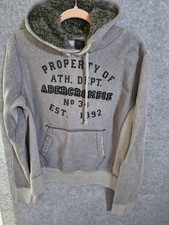 Abercrombie Fitch Men's Sherpa Lined Embroidered Hoodie Gray Medium