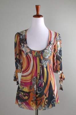 ANTHROPOLOGIE Sweet Pea By Stacy Frati Mesh Paisley Tie Sleeve Top Size Small