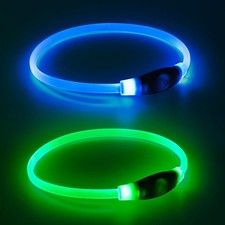 Light Up Dog Collar LED USB Rechargeable Waterproof Green Blue