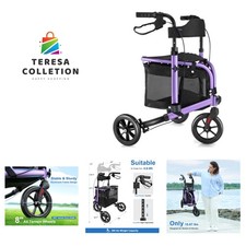 3 Wheel Rollator Walker with Seat for Slim Seniors, Padded Backrest Lightweig...