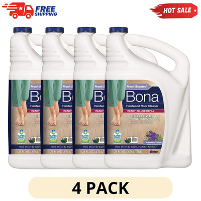 4 Pack Bona Lavender Thyme Hardwood Floor Cleaner Refill 128 oz Economy Size