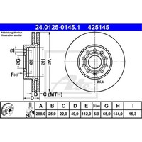 ATE 2X Bremsscheibe Vorne Ø288 Mm BelüFtet FüR VW Golf V 1K1 1.4 16V 1.6 Touran