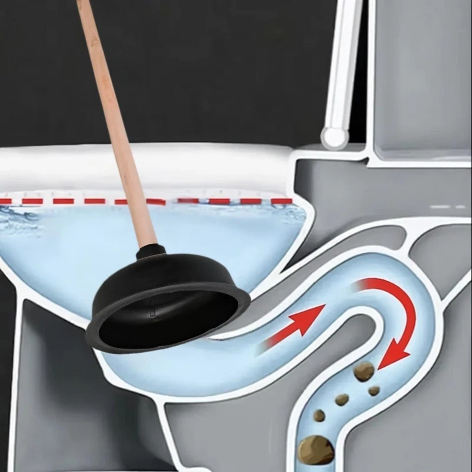 2 PCS Heavy Large 17 Inch Rubber Toilet Plunger With Wood Handle Home Clear New - Image 2 of 4