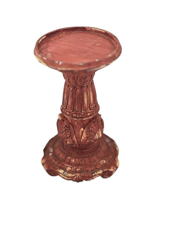 Candelabro vintage candelabro cinabrio rojo tallado madera decoración 6 pulgadas Foto 2 de 4